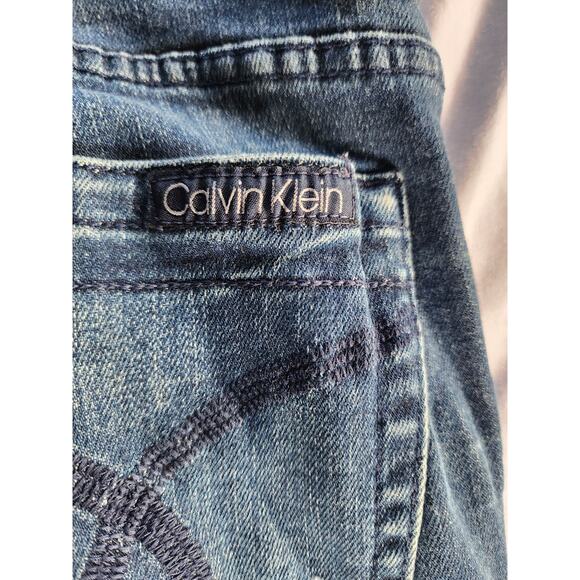 Calvin Klein Pencil Skinny Jeans Blue Denim Size 12 31" Distressed Y2K Med Wash - Picture 3 of 12